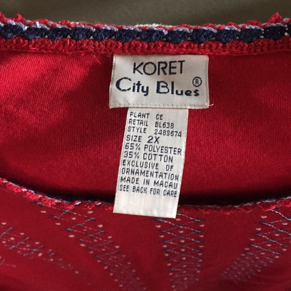 Koret City Blues Short Sleeve Red Top - Picture 2 of 4